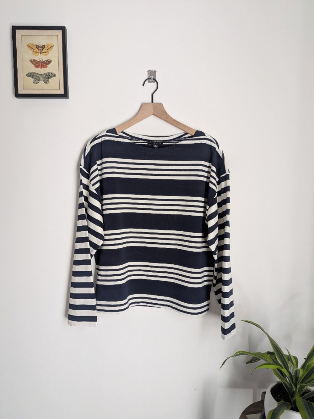 NWT J.Crew Striped Boatneck Top Heavyweight Cotton Navy White Size XL